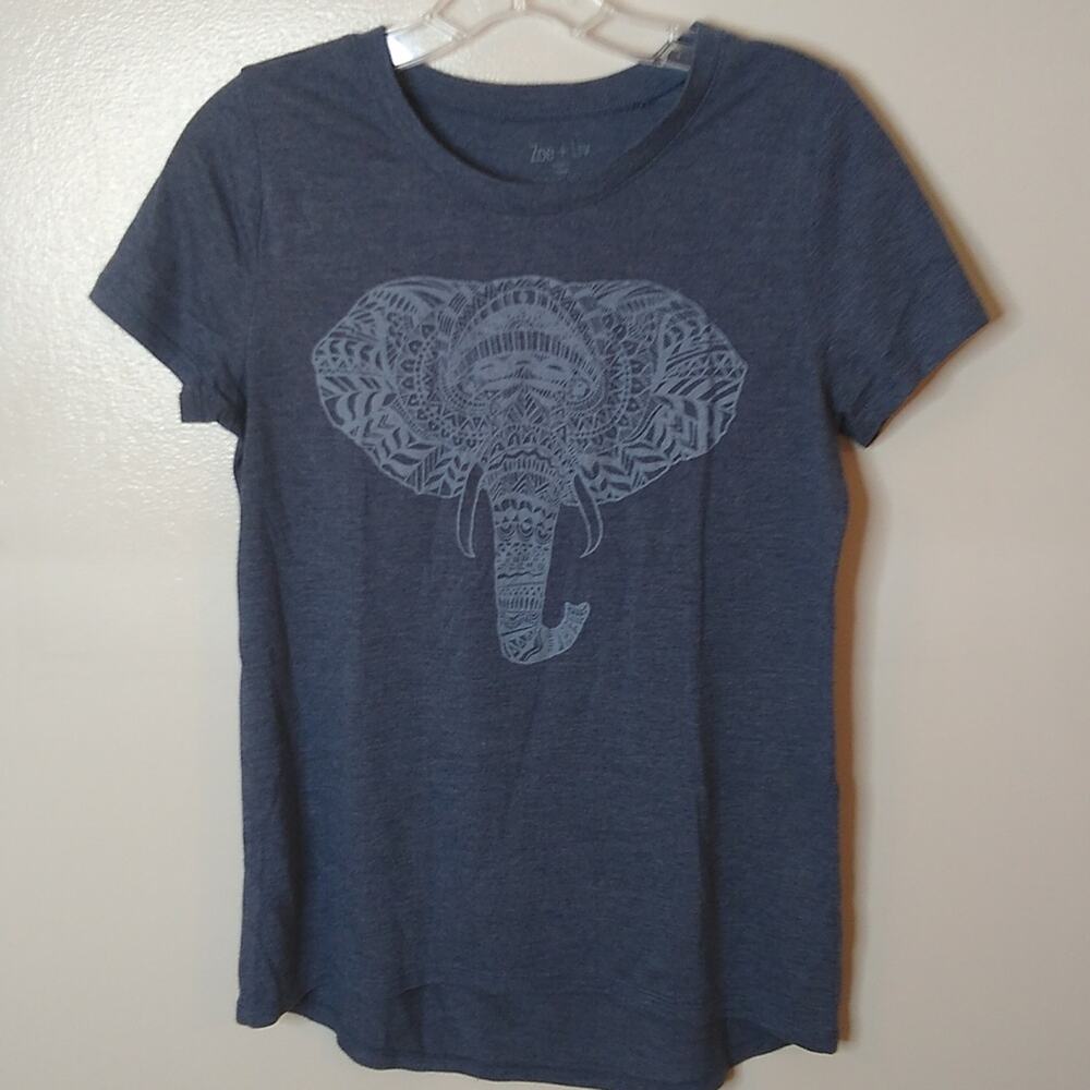 Zoe+Liv women's Size Medium blue t-shirt with Elephant head.